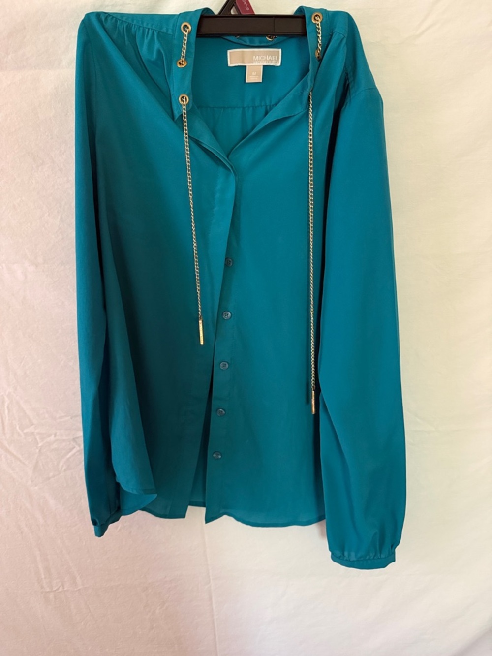 MICHAEL Michael Kors Teal Button-Down Shirt with Gold Chain Details size medium